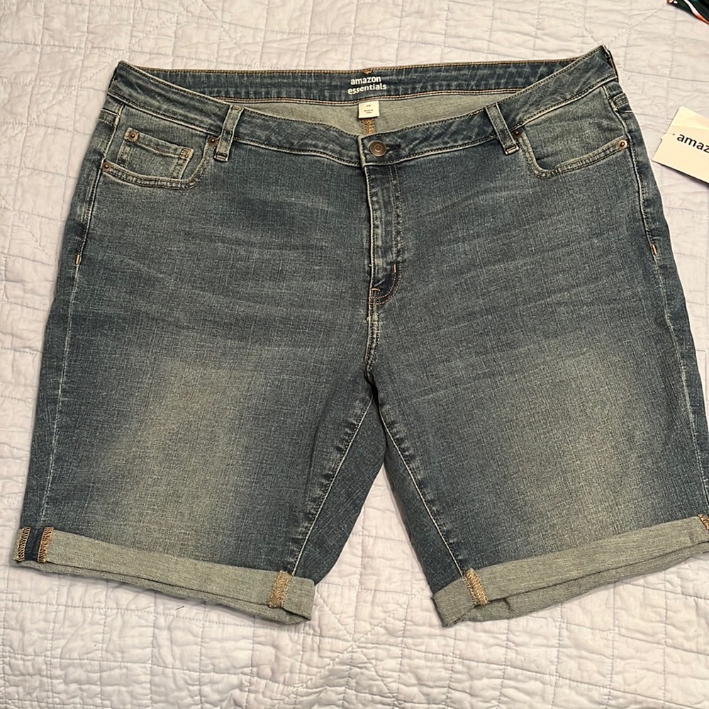 Amazon Essentials denim blue Jean shorts.